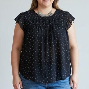 😍SHOW SPECIAL ZAC & RACHEL Navy Blue Flutter Sleeve Abstract Floral Blouse XL